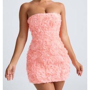 Floral appliqué strapless A-line mini dress